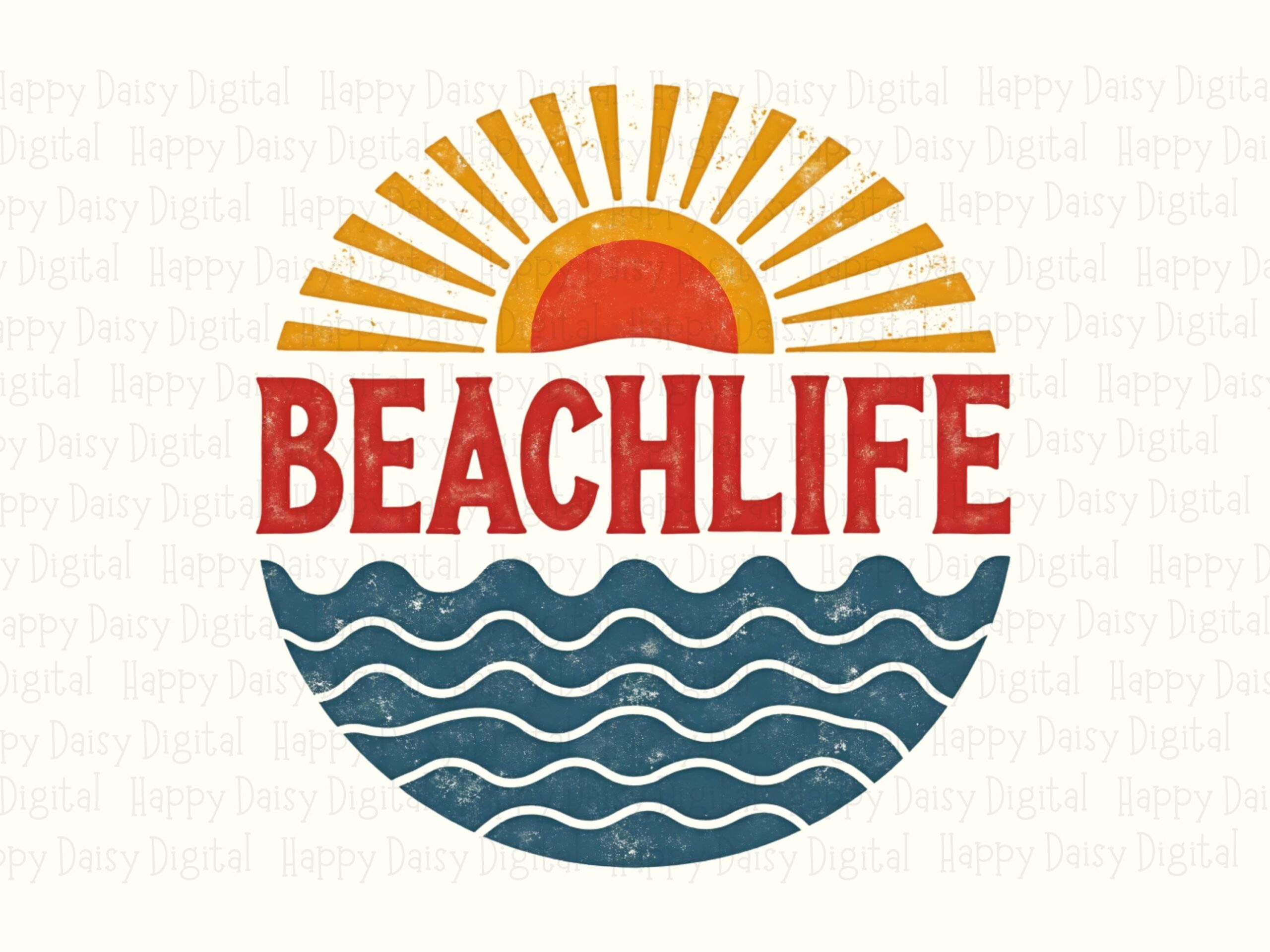Beachlife PNG Sublimation Design Beach Summer Sun Wave Badge Commercial Use POD - Image 2