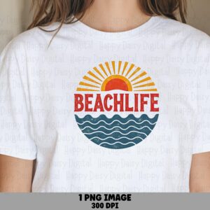 Beachlife PNG Sublimation Design Beach Summer Sun Wave Badge Commercial Use POD