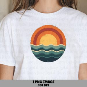 Sunset Wave Badge PNG Sublimation Design Beach Summer Sunset Badge Commercial Use POD