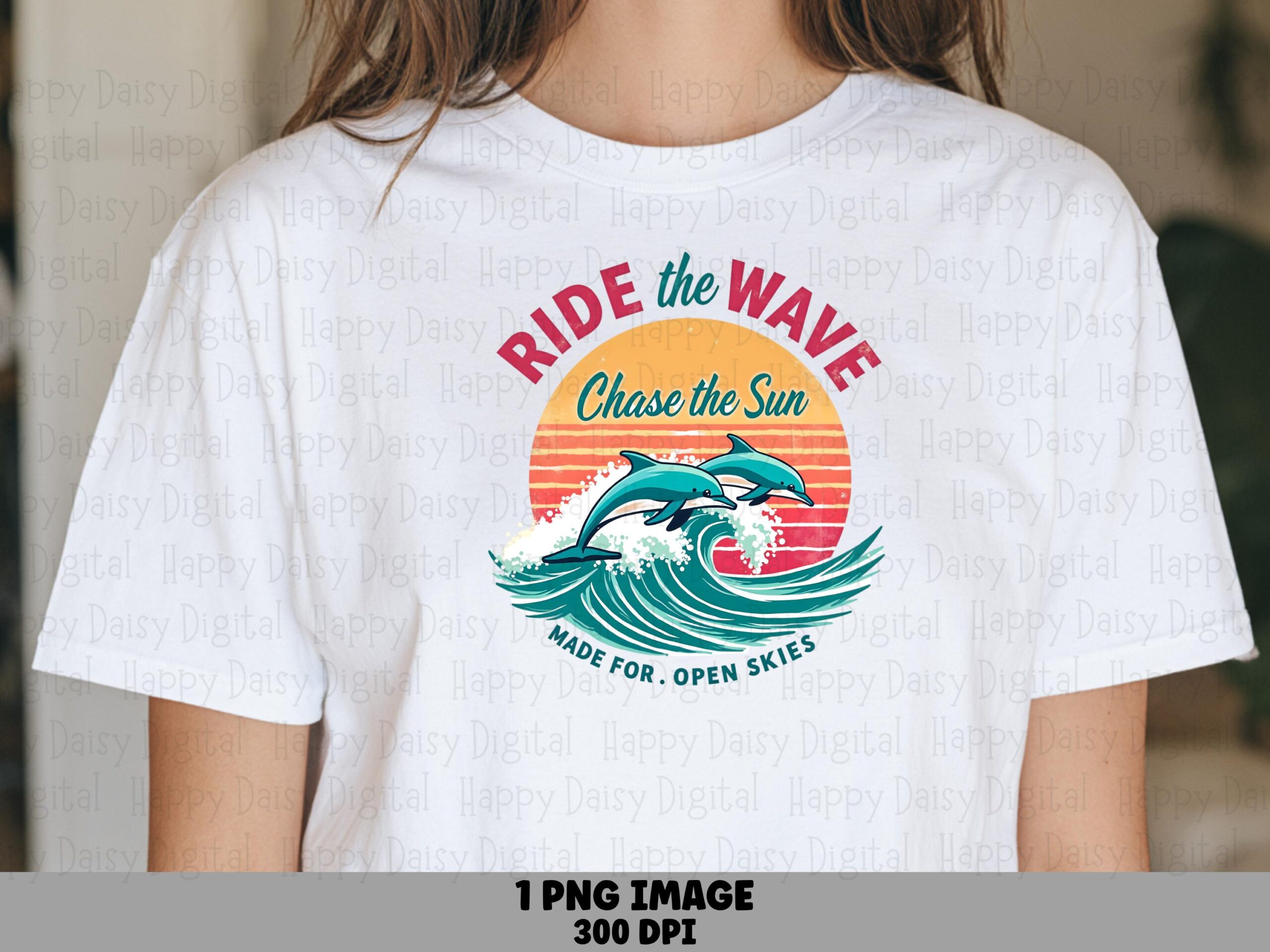Ride The Wave Chase The Sun PNG Sublimation Design Beach Summer Dolphin Badge Commercial Use POD