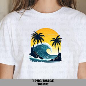 Palm Wave Sunset Circle PNG Sublimation Design Beach Summer Colorful Palm Commercial Use POD