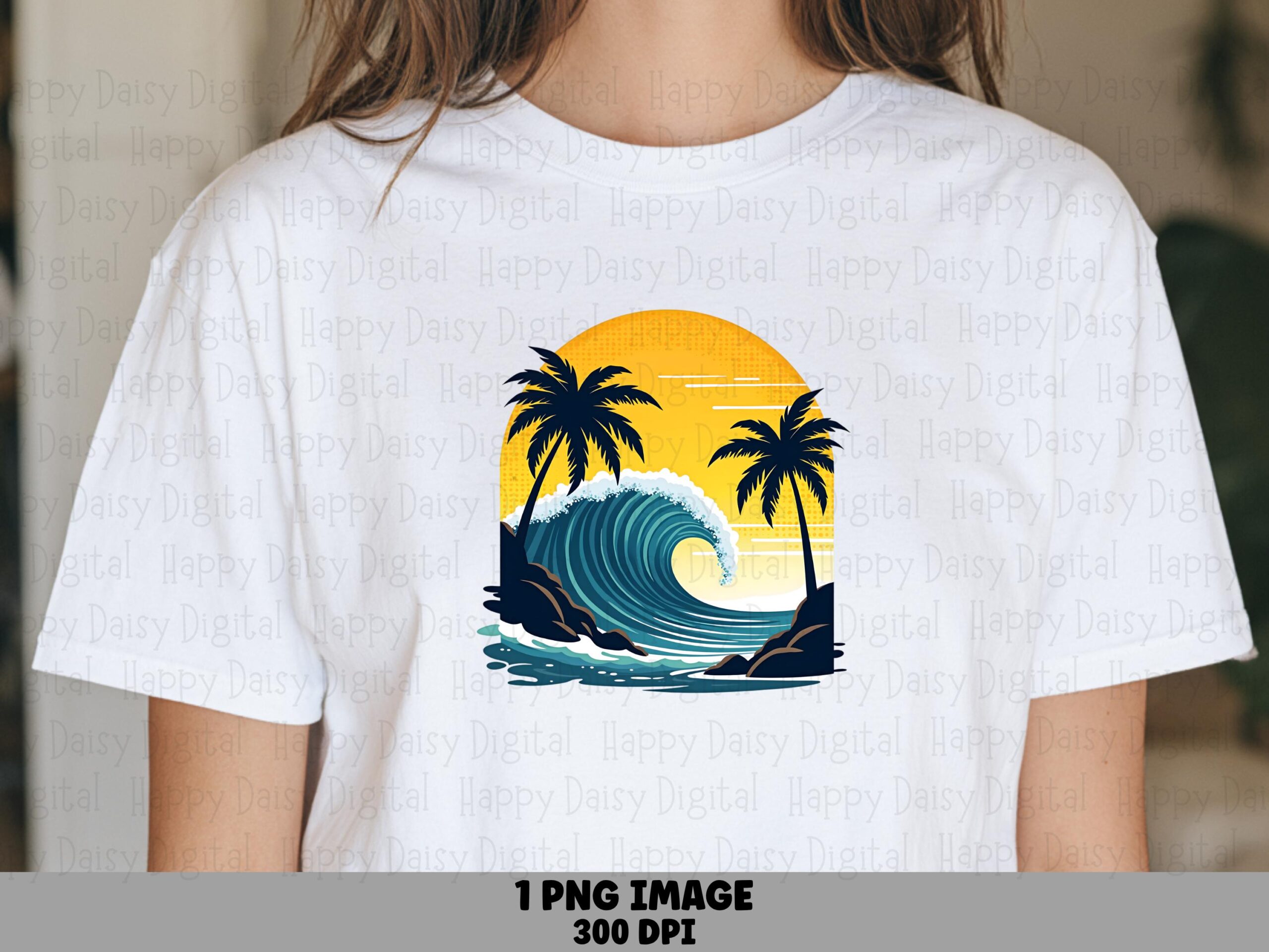 Palm Wave Sunset Circle PNG Sublimation Design Beach Summer Colorful Palm Commercial Use POD
