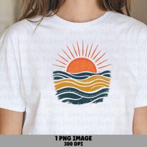 Sun Wave Badge PNG Sublimation Design Beach Summer Sun Badge Commercial Use POD