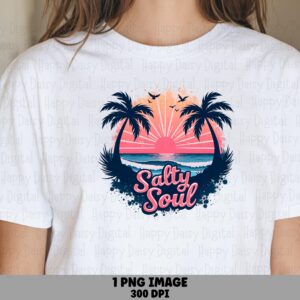 Salty Soul PNG Sublimation Design Beach Summer Palm Badge Commercial Use POD