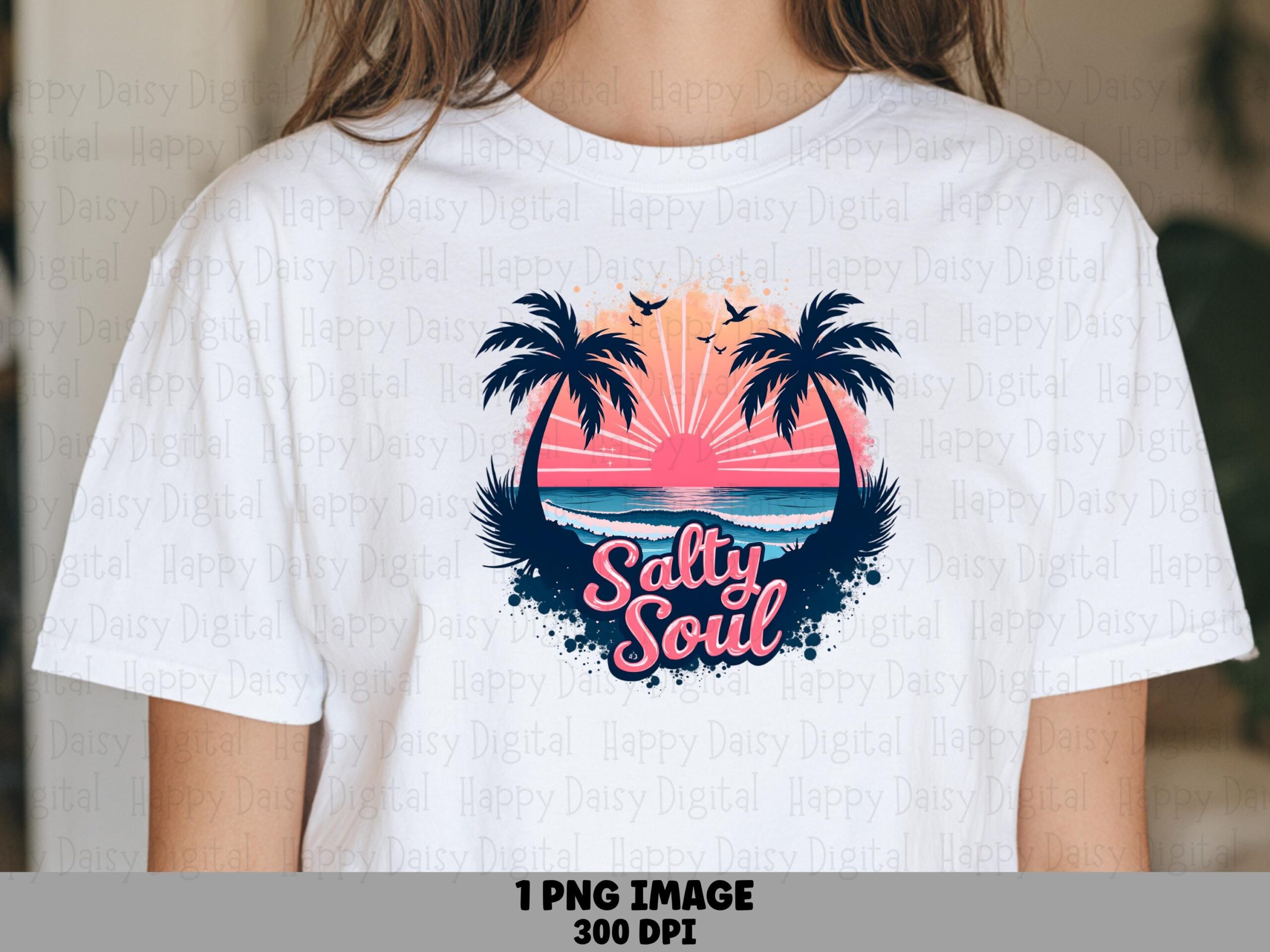 Salty Soul PNG Sublimation Design Beach Summer Palm Badge Commercial Use POD