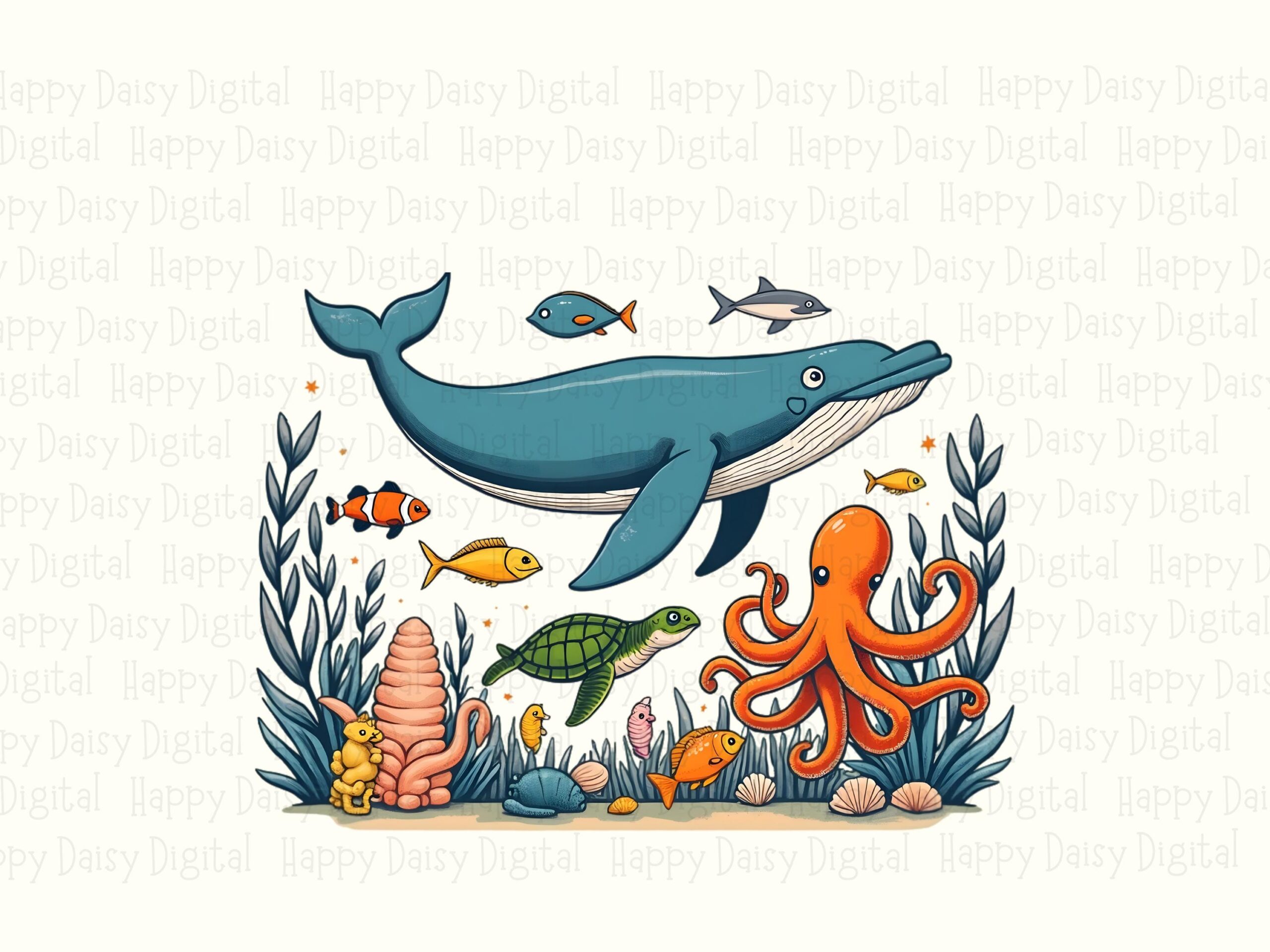 Ocean Life Scene PNG Sublimation Design Beach Summer Ocean Life Commercial Use POD - Image 2