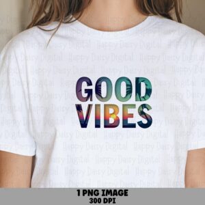 Good Vibes PNG Sublimation Design Beach Summer Rainbow Gradient Commercial Use POD