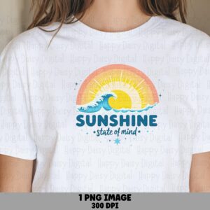 Sunshine State Of Mind PNG Sublimation Design Beach Summer Blue Wave Badge Commercial Use POD