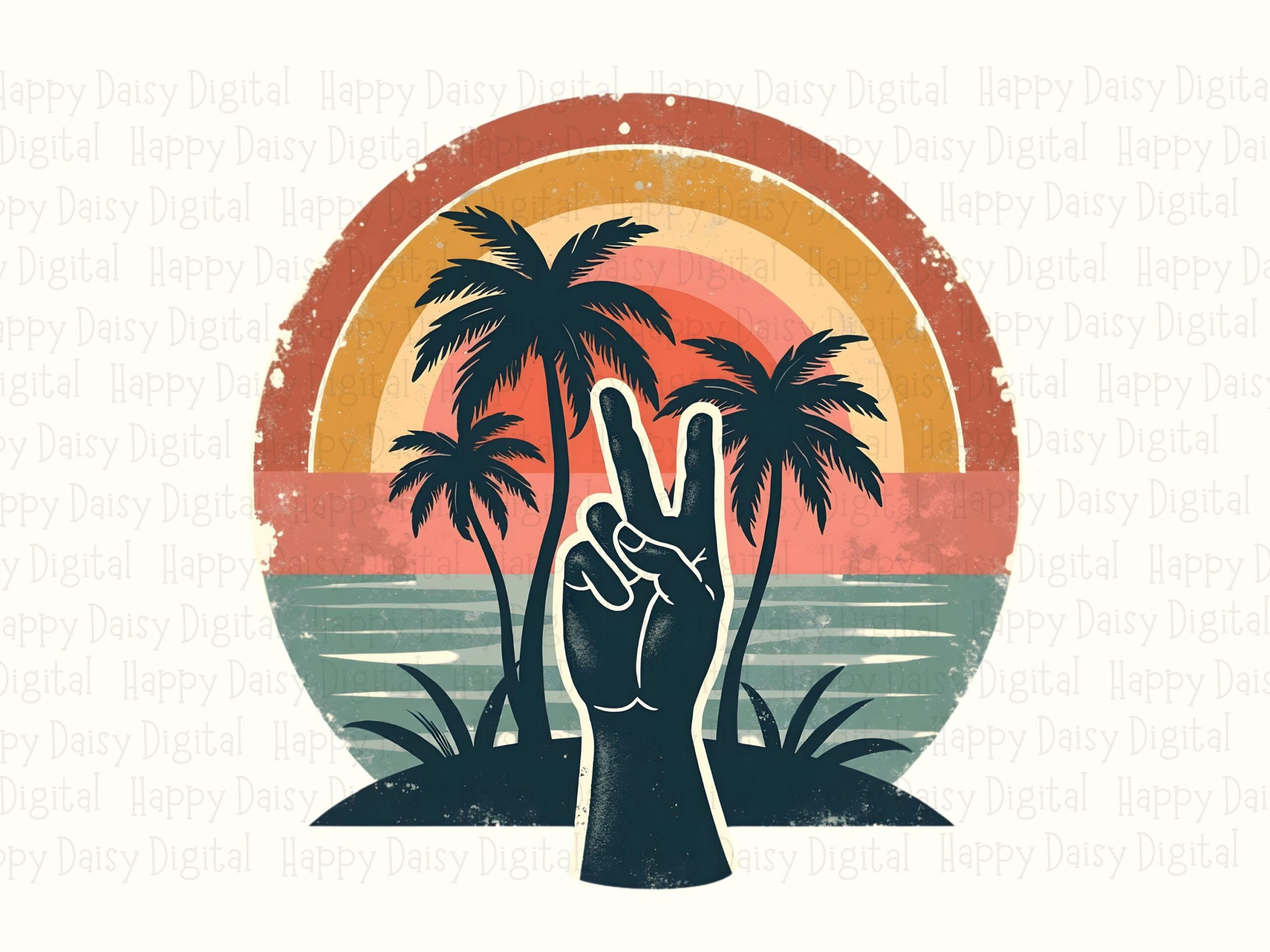 Palm Peace Sign PNG Sublimation Design Beach Summer Peace Sign Commercial Use POD - Image 2