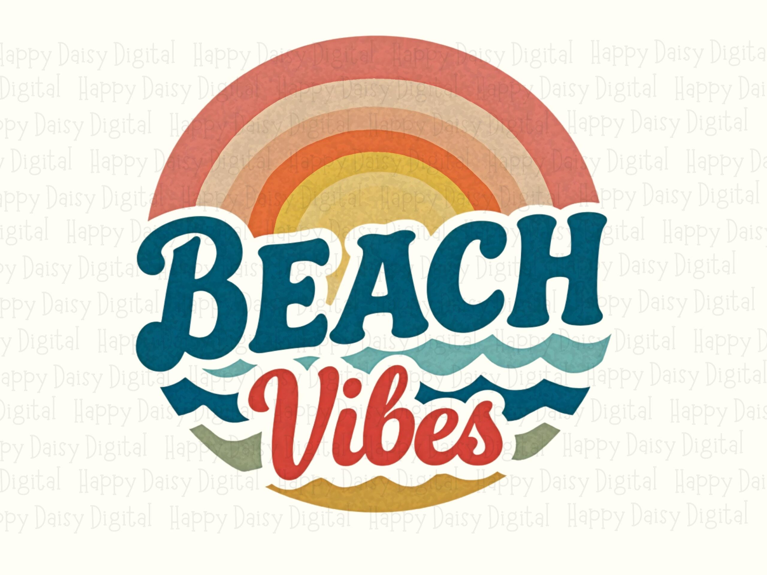 Beach Vibes PNG Sublimation Design Beach Summer Rainbow Badge Commercial Use POD - Image 2