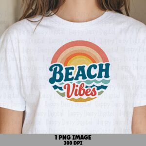Beach Vibes PNG Sublimation Design Beach Summer Rainbow Badge Commercial Use POD
