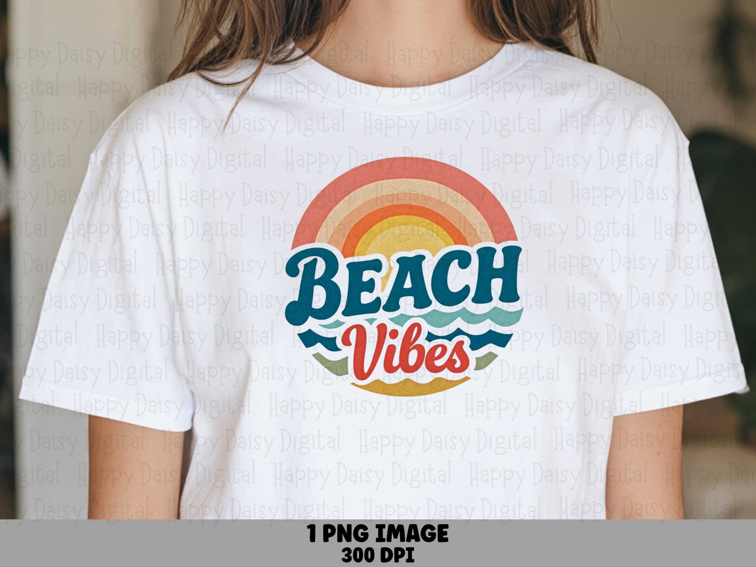 Beach Vibes PNG Sublimation Design Beach Summer Rainbow Badge Commercial Use POD