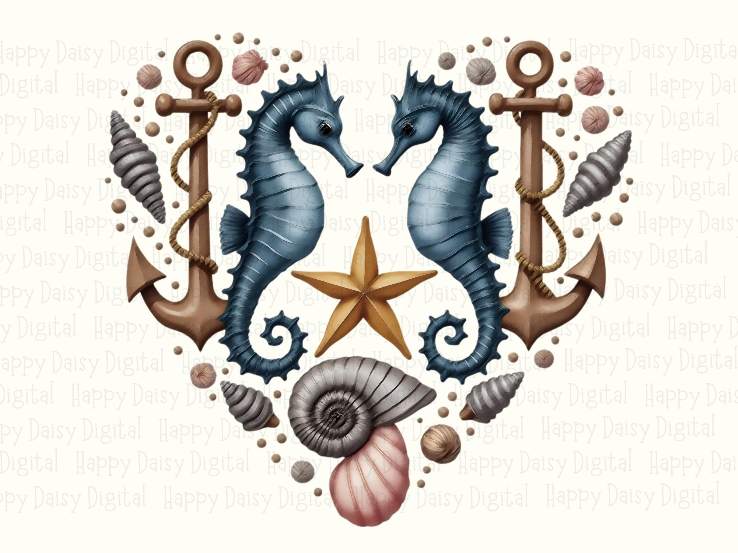 Anchor Seahorse Heart PNG Sublimation Design Beach Summer Seahorse Design Commercial Use POD - Image 2