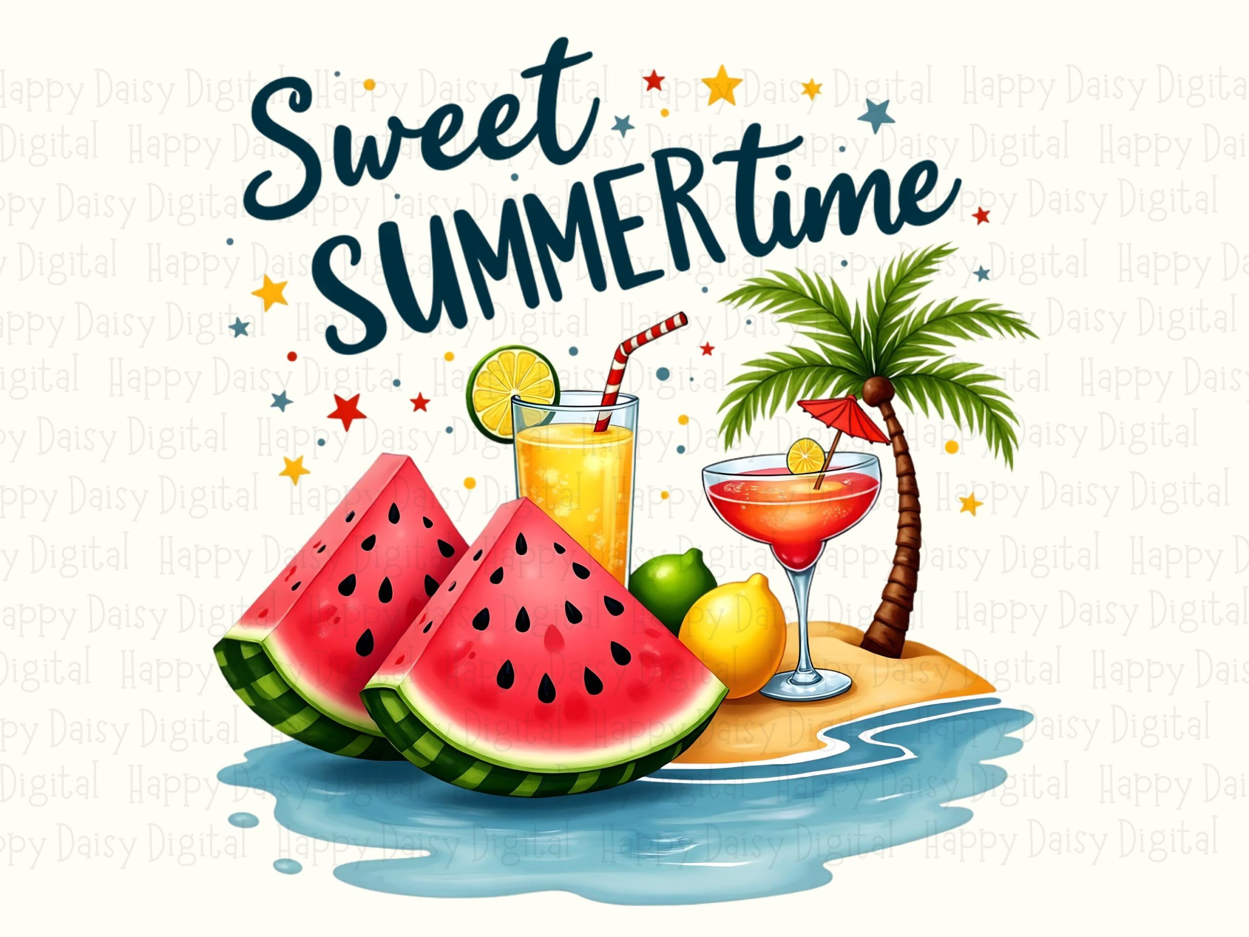 Sweet Summertime PNG Sublimation Design Beach Summer Watermelon Design Commercial Use POD - Image 2