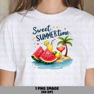 Sweet Summertime PNG Sublimation Design Beach Summer Watermelon Design Commercial Use POD