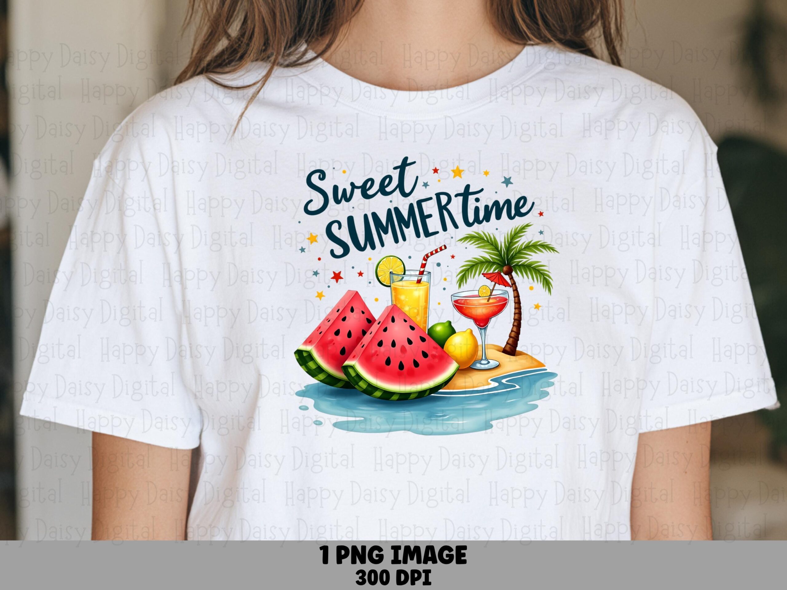 Sweet Summertime PNG Sublimation Design Beach Summer Watermelon Design Commercial Use POD