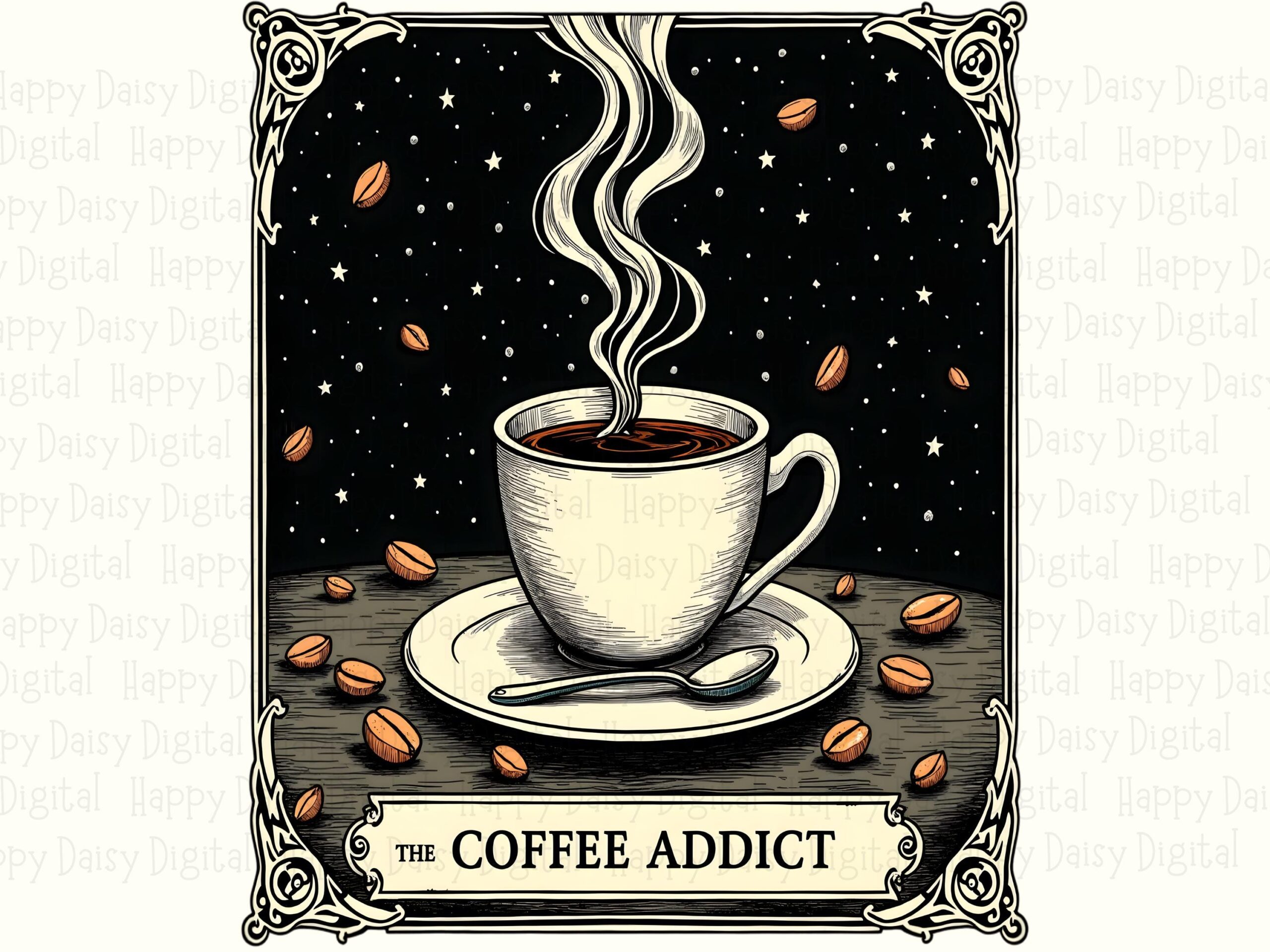 Coffee Addict PNG Coffee Addict Tarot Card Design Sublimation Design Commercial Use POD - Image 2