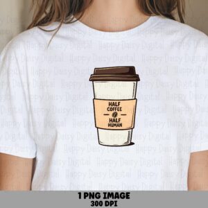 Half Coffee Half Human PNG Half Coffee Half Human Coffee Cup Illustration Sublimation Design Commercial Use POD