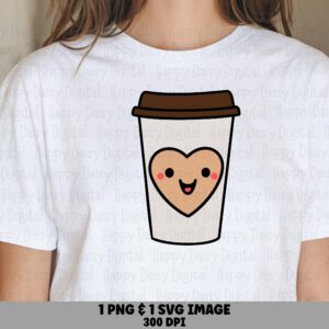 Heart Coffee Cup SVG PNG Heart Coffee Cup Cute Coffee Design Cricut Silhouette Canva Commercial Use POD