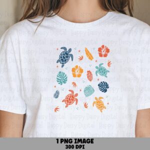 Sea Turtle And Hibiscus PNG Turtle Design Hibiscus Pattern Sublimation Beach Summer Commercial Use POD