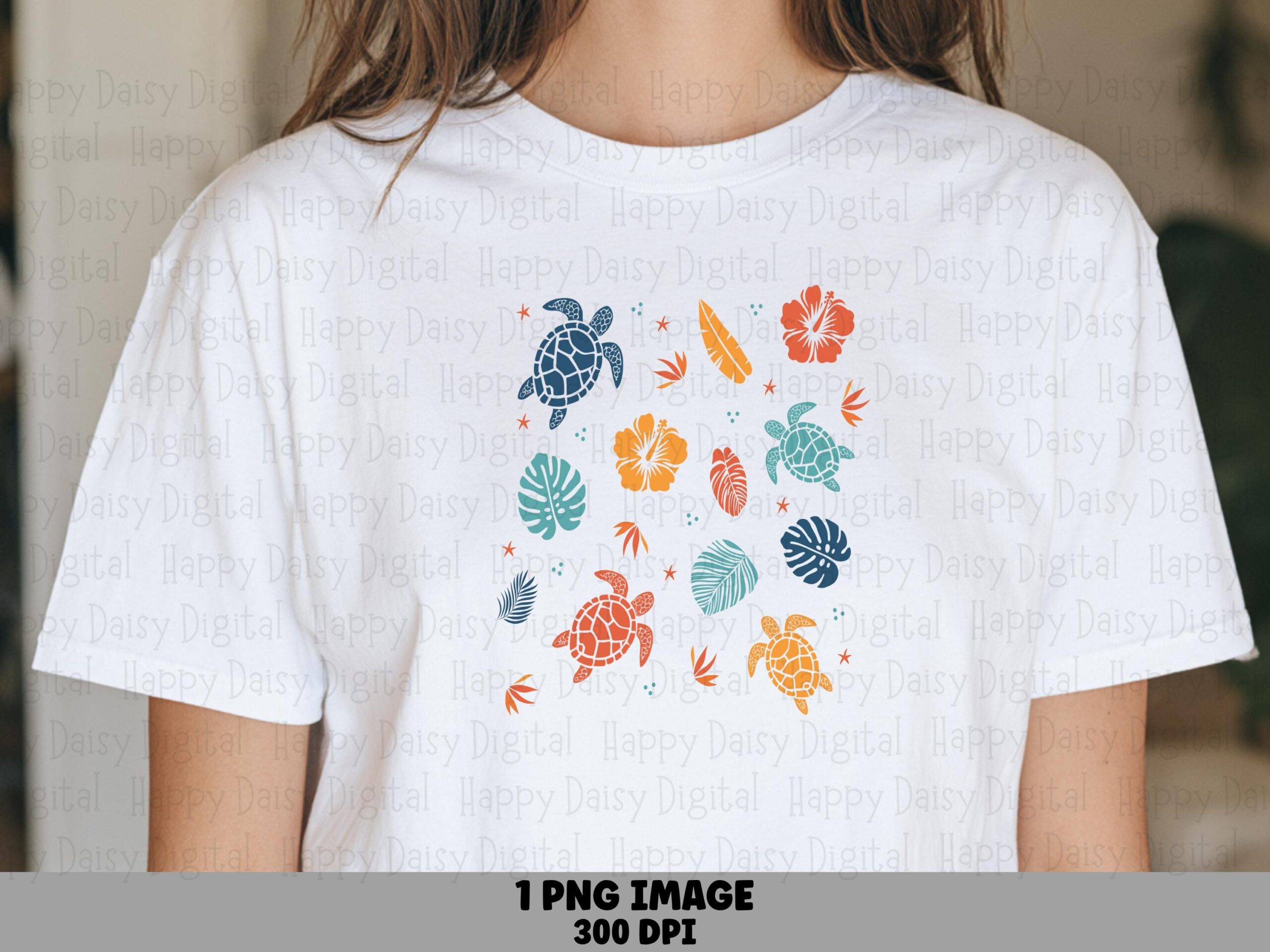 Sea Turtle And Hibiscus PNG Turtle Design Hibiscus Pattern Sublimation Beach Summer Commercial Use POD