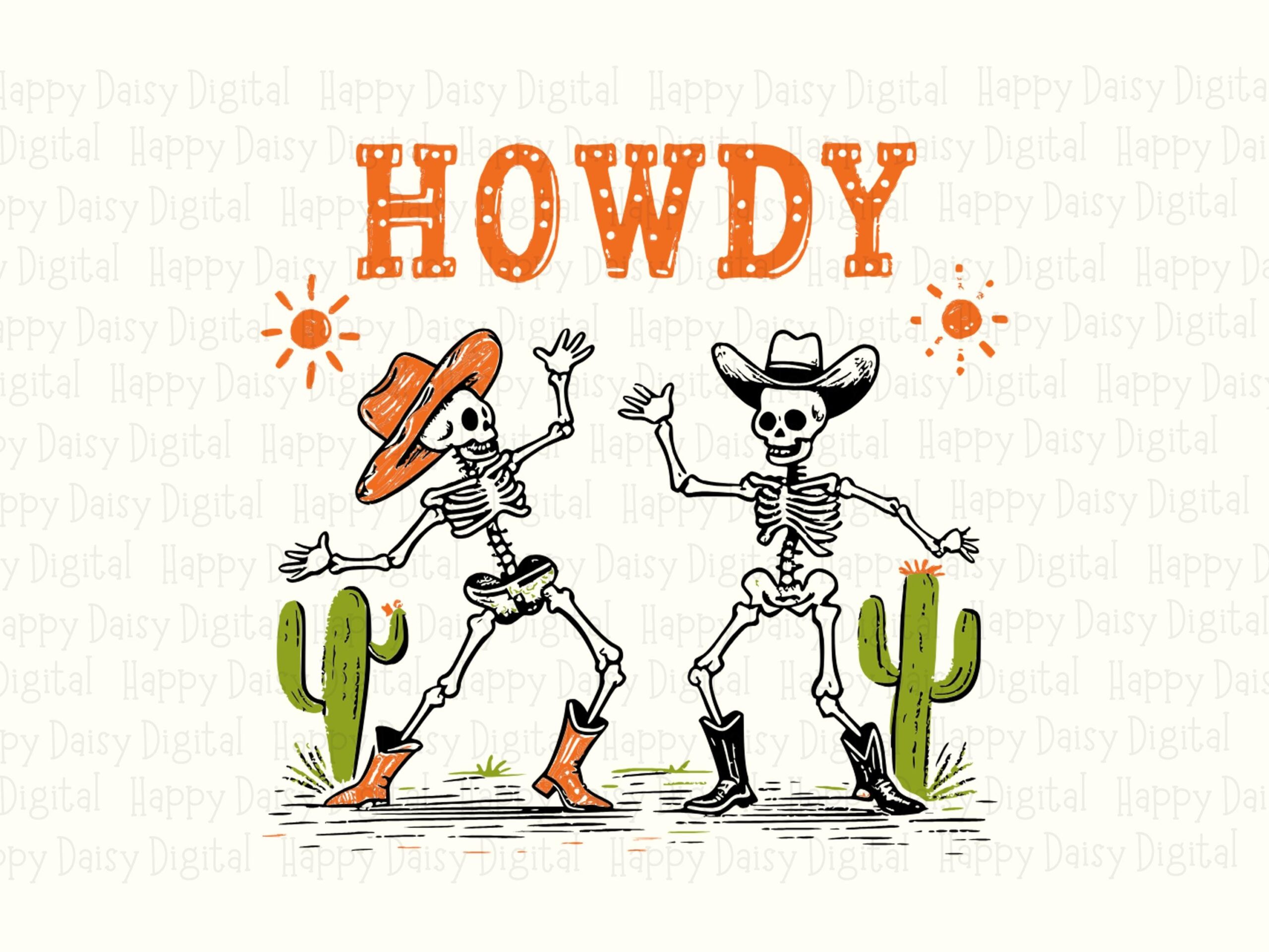 Howdy Skeletons SVG PNG Howdy Skeleton Design Cowboy Illustration Cricut Silhouette Canva Commercial Use POD - Image 2