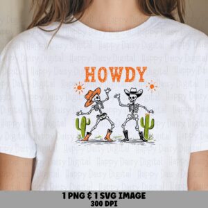 Howdy Skeletons SVG PNG Howdy Skeleton Design Cowboy Illustration Cricut Silhouette Canva Commercial Use POD