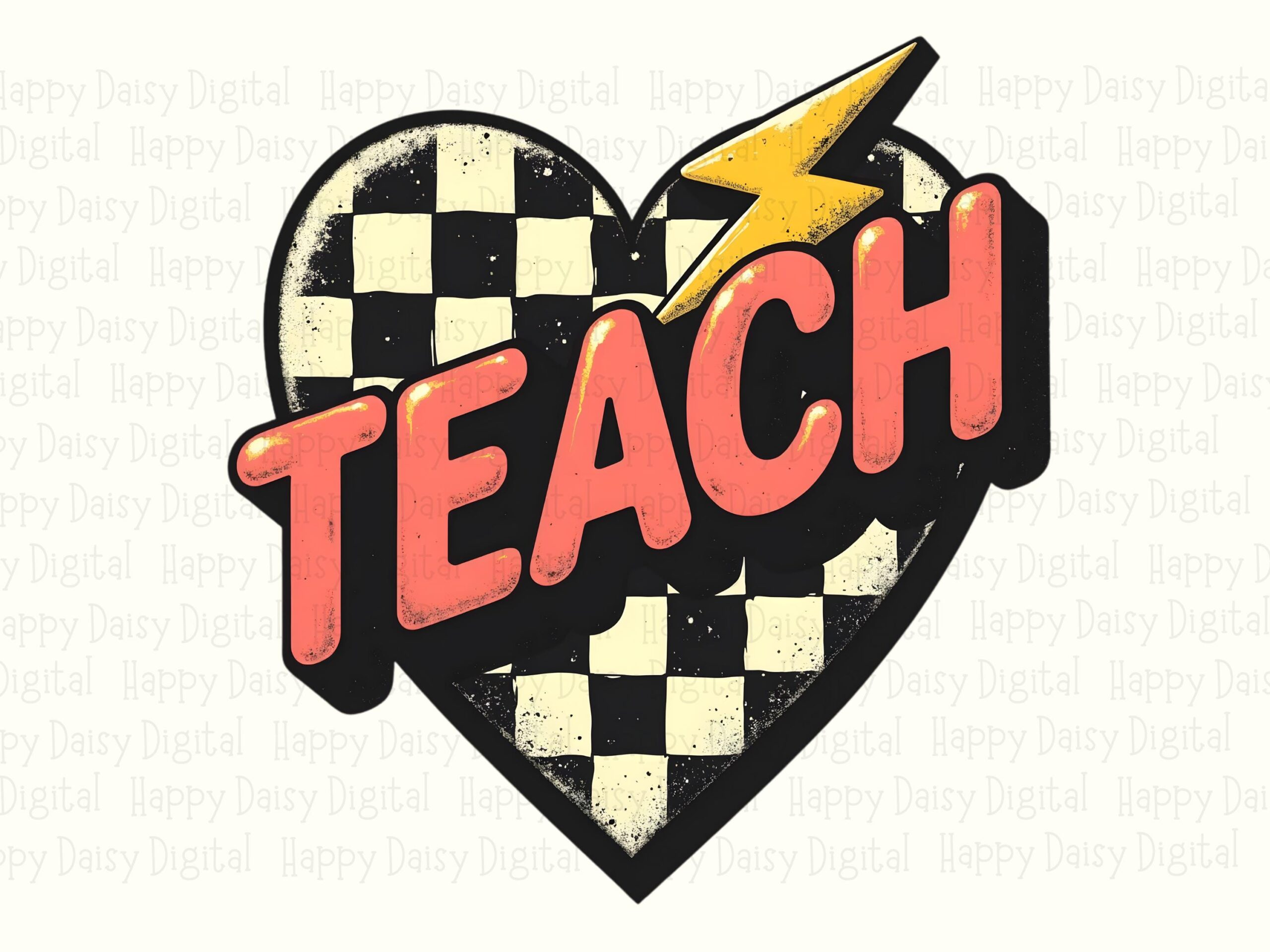 Teach PNG Teach Heart Design Checkered Accent Sublimation Design Commercial Use POD - Image 2