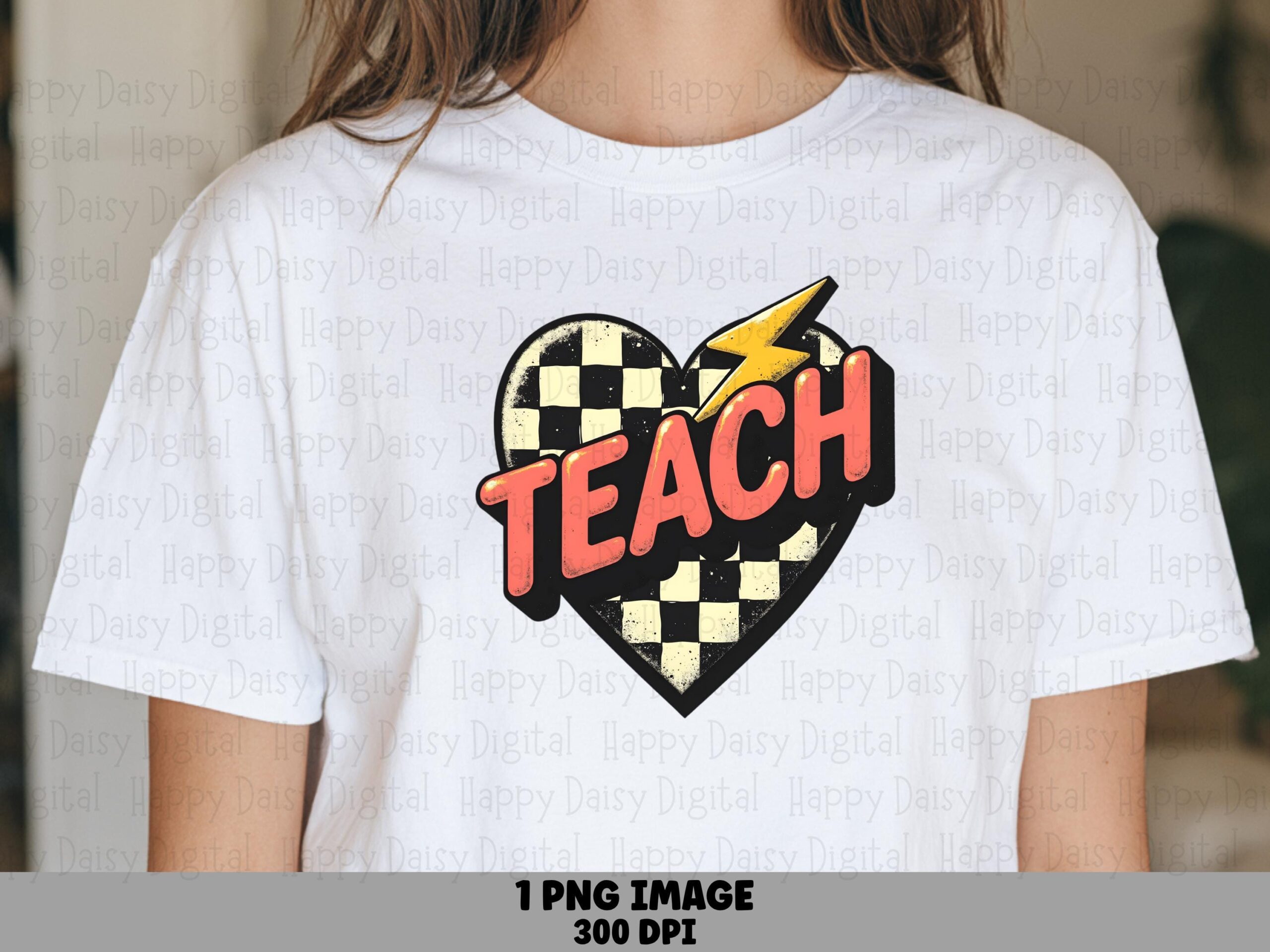 Teach PNG Teach Heart Design Checkered Accent Sublimation Design Commercial Use POD