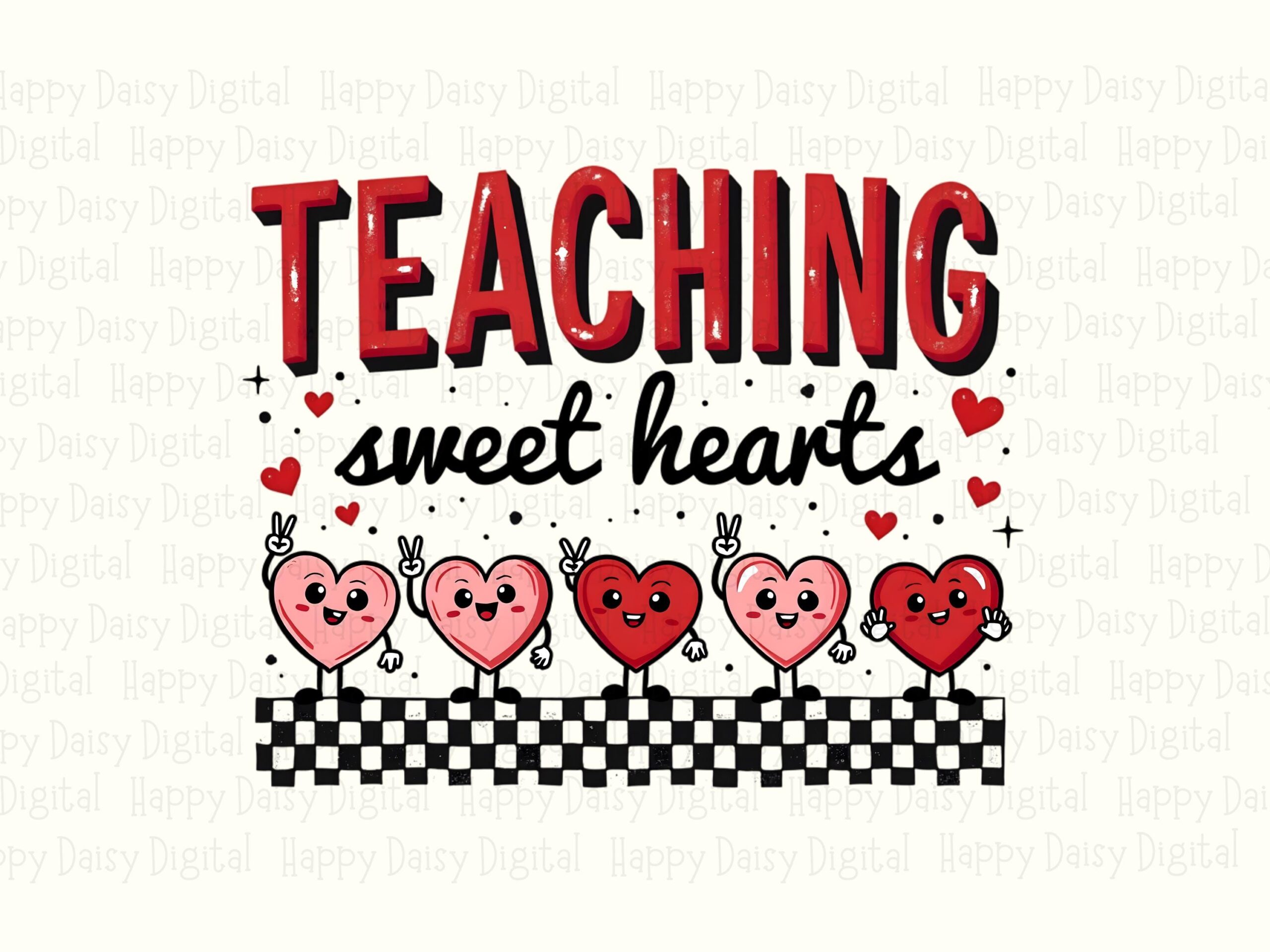 Teaching Sweethearts PNG Teaching Sweethearts Checkered Heart Border Sublimation Design Commercial Use POD - Image 2