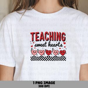 Teaching Sweethearts PNG Teaching Sweethearts Checkered Heart Border Sublimation Design Commercial Use POD