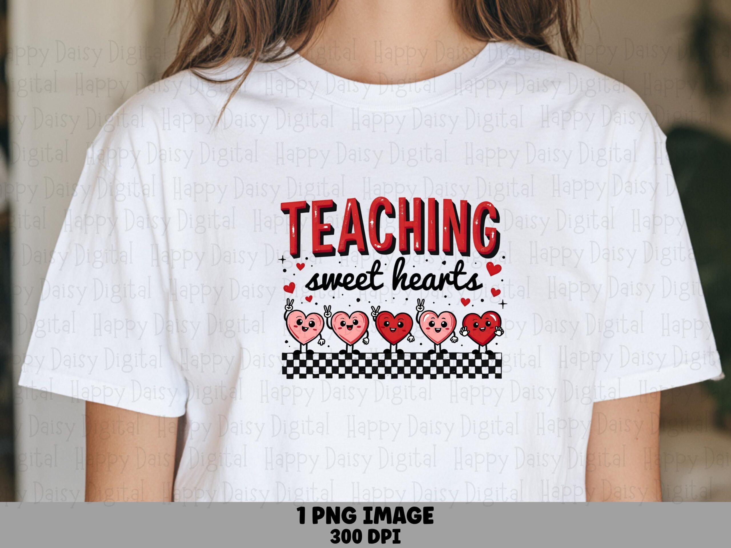 Teaching Sweethearts PNG Teaching Sweethearts Checkered Heart Border Sublimation Design Commercial Use POD