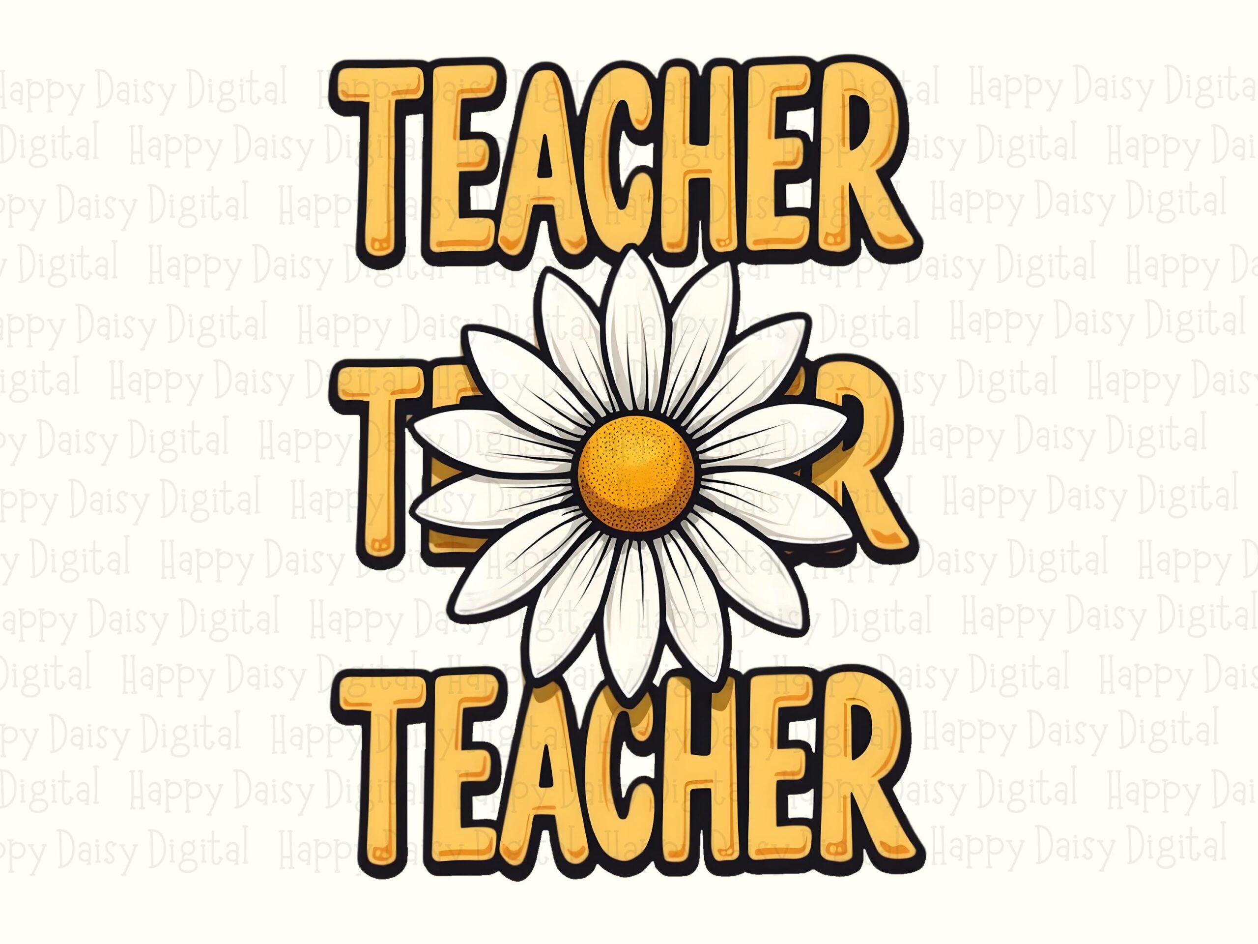 Teacher PNG Teacher Daisy Design Repeated Text Pattern Sublimation Design Commercial Use POD - Image 2