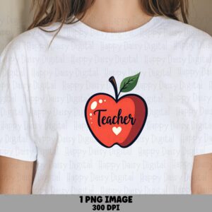 Teacher PNG Teacher Apple Design Heart Icon Accent Sublimation Design Commercial Use POD