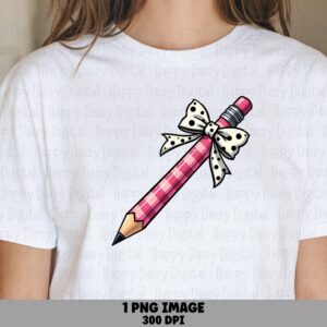 Pencil With Bow PNG Pencil Bow Illustration Classroom Design Sublimation Design Commercial Use POD