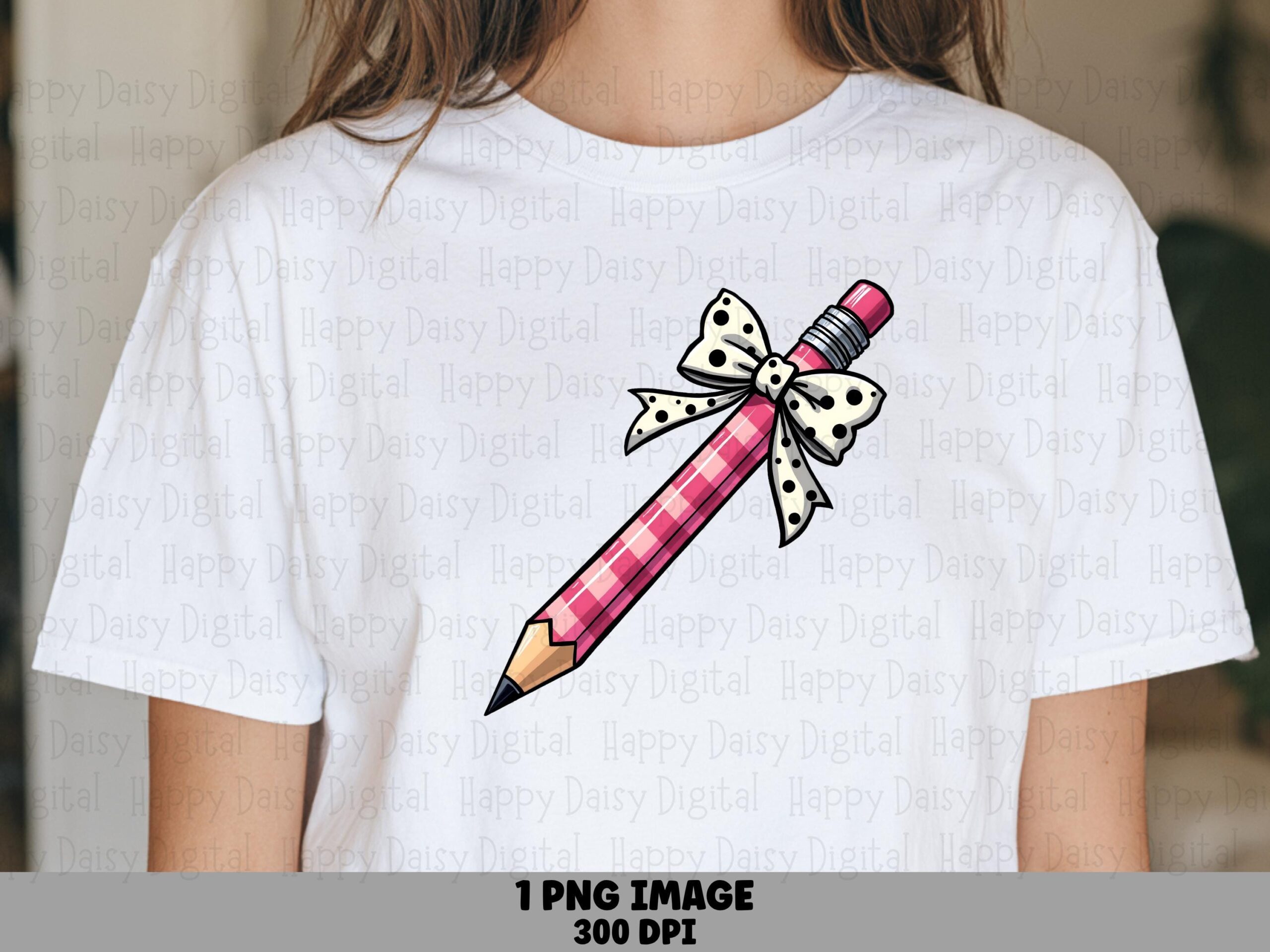 Pencil With Bow PNG Pencil Bow Illustration Classroom Design Sublimation Design Commercial Use POD
