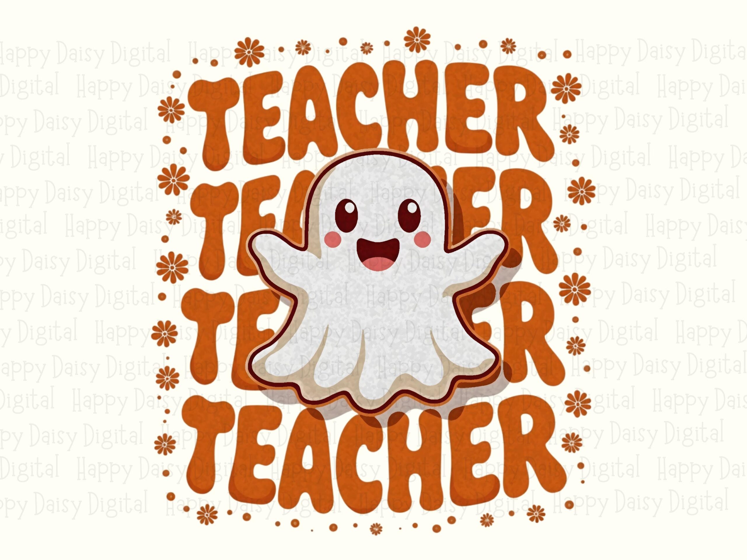 Teacher PNG Teacher Halloween Design Bow Ghost Accent Sublimation Design Commercial Use POD - Image 2