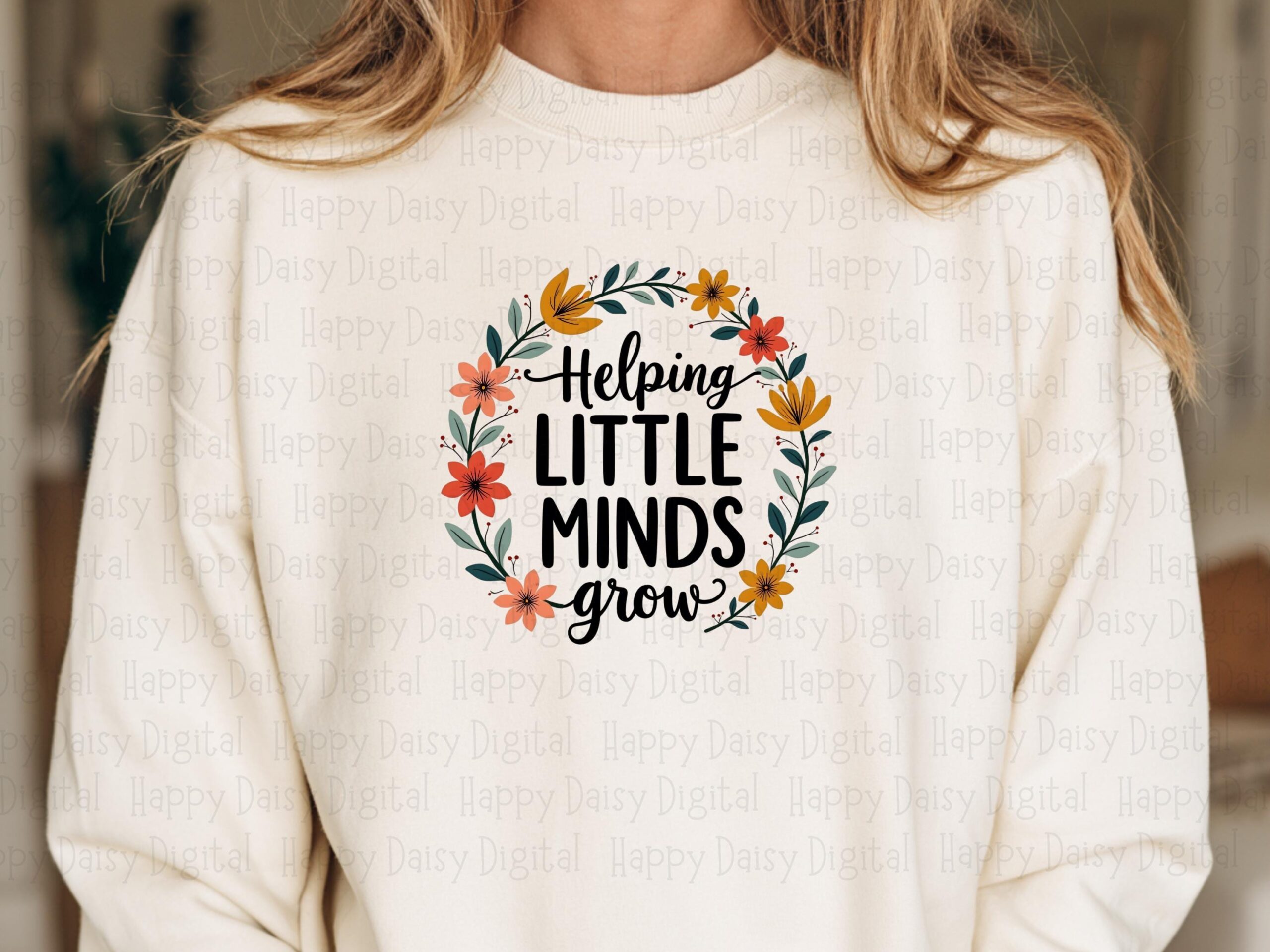 Helping Little Minds Grow PNG Helping Little Minds Grow Floral Wreath Design Sublimation Design Commercial Use POD - Image 2
