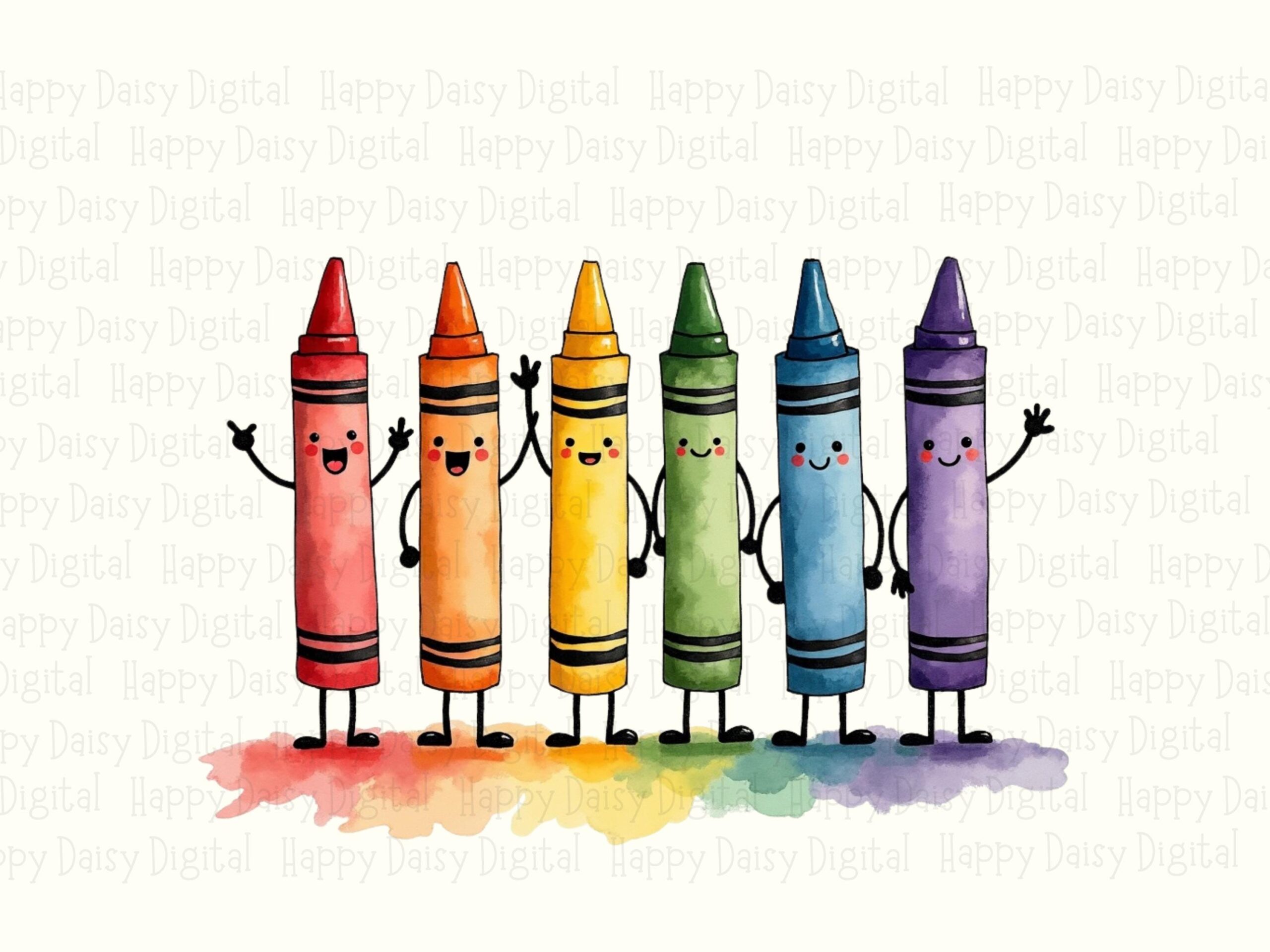 Watercolor Crayons PNG Watercolor Crayons Colorful Illustration Sublimation Design Commercial Use POD - Image 2