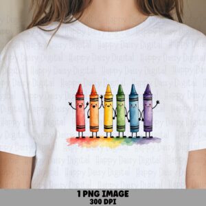 Watercolor Crayons PNG Watercolor Crayons Colorful Illustration Sublimation Design Commercial Use POD