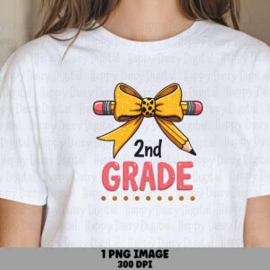 2nd Grade PNG 2Nd Grade Design Bow Pencil Illustration Sublimation Design Commercial Use POD