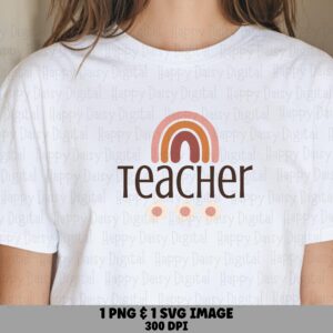 Teacher SVG PNG Teacher Rainbow Design Polka Dot Accent Cricut Silhouette Canva Commercial Use POD