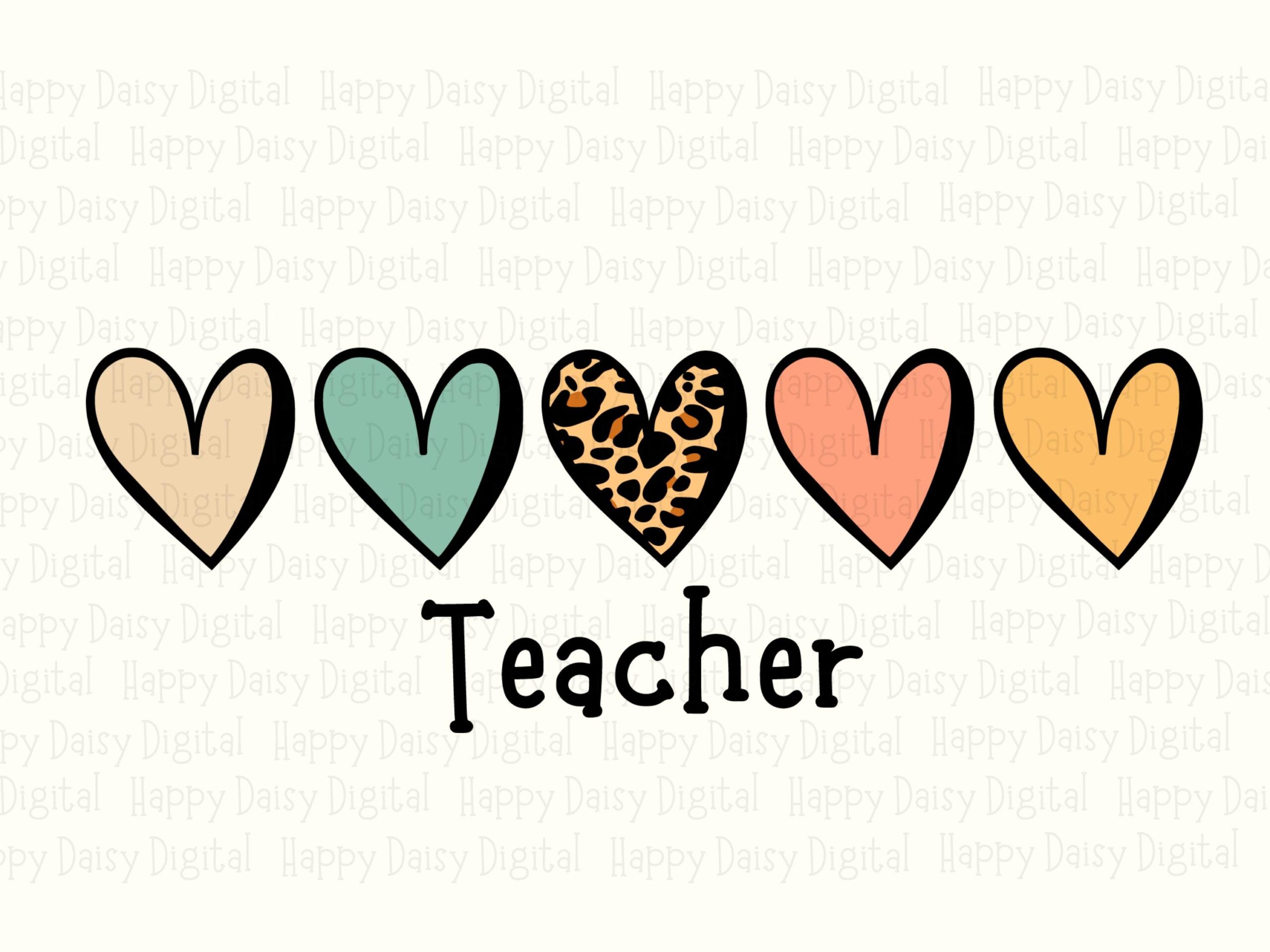 Teacher SVG PNG Teacher Hearts Design Rainbow Heart Accents Cricut Silhouette Canva Commercial Use POD - Image 2