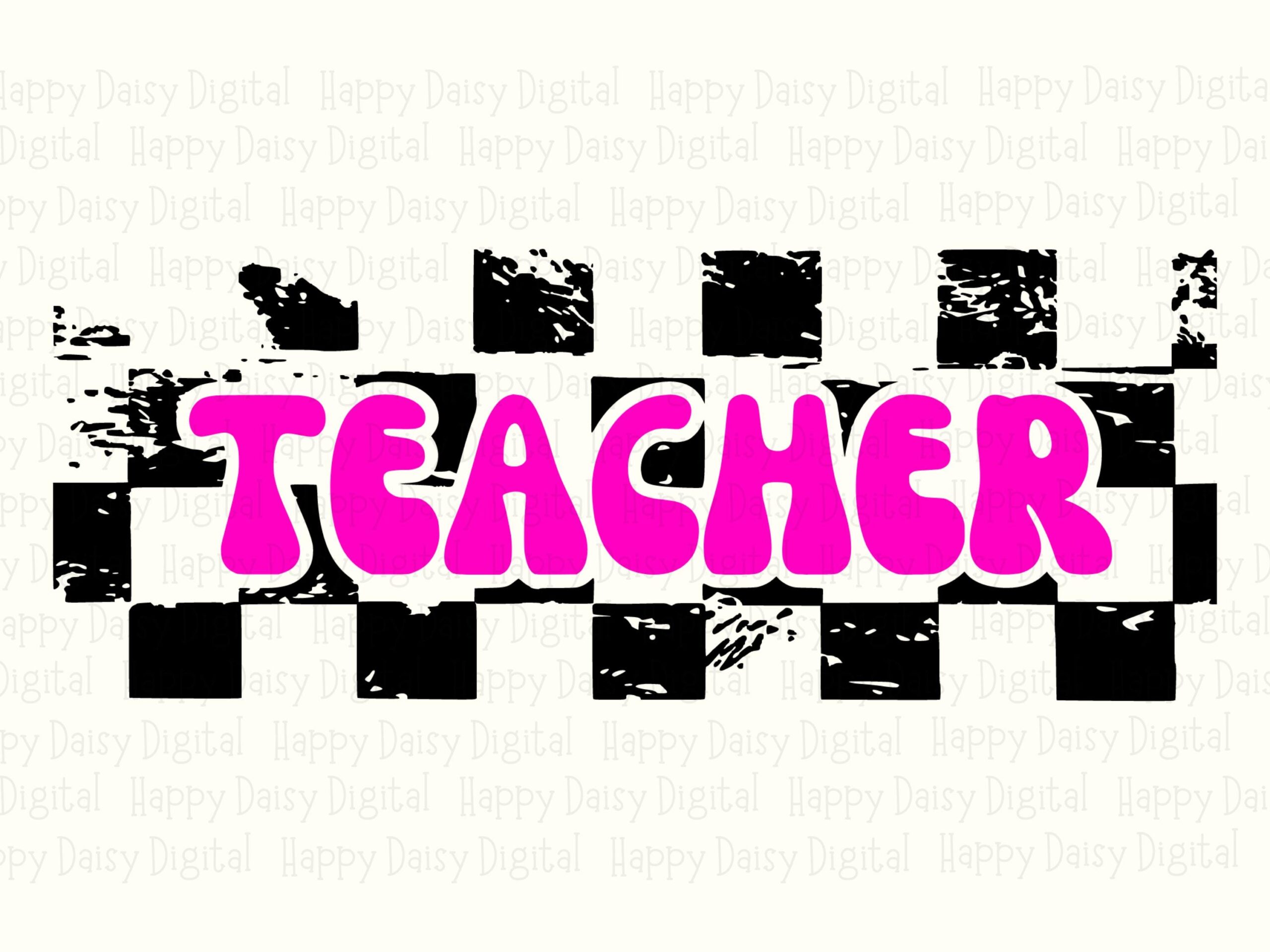 Teacher SVG PNG Teacher Checkered Design Patterned Block Text Cricut Silhouette Canva Commercial Use POD - Image 2