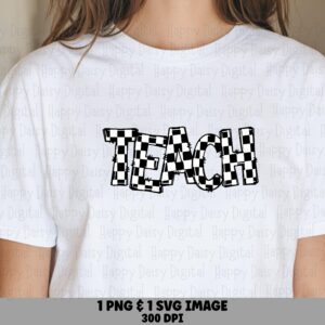 Teach SVG PNG Teach Outline Design Checkered Pattern Text Cricut Silhouette Canva Commercial Use POD