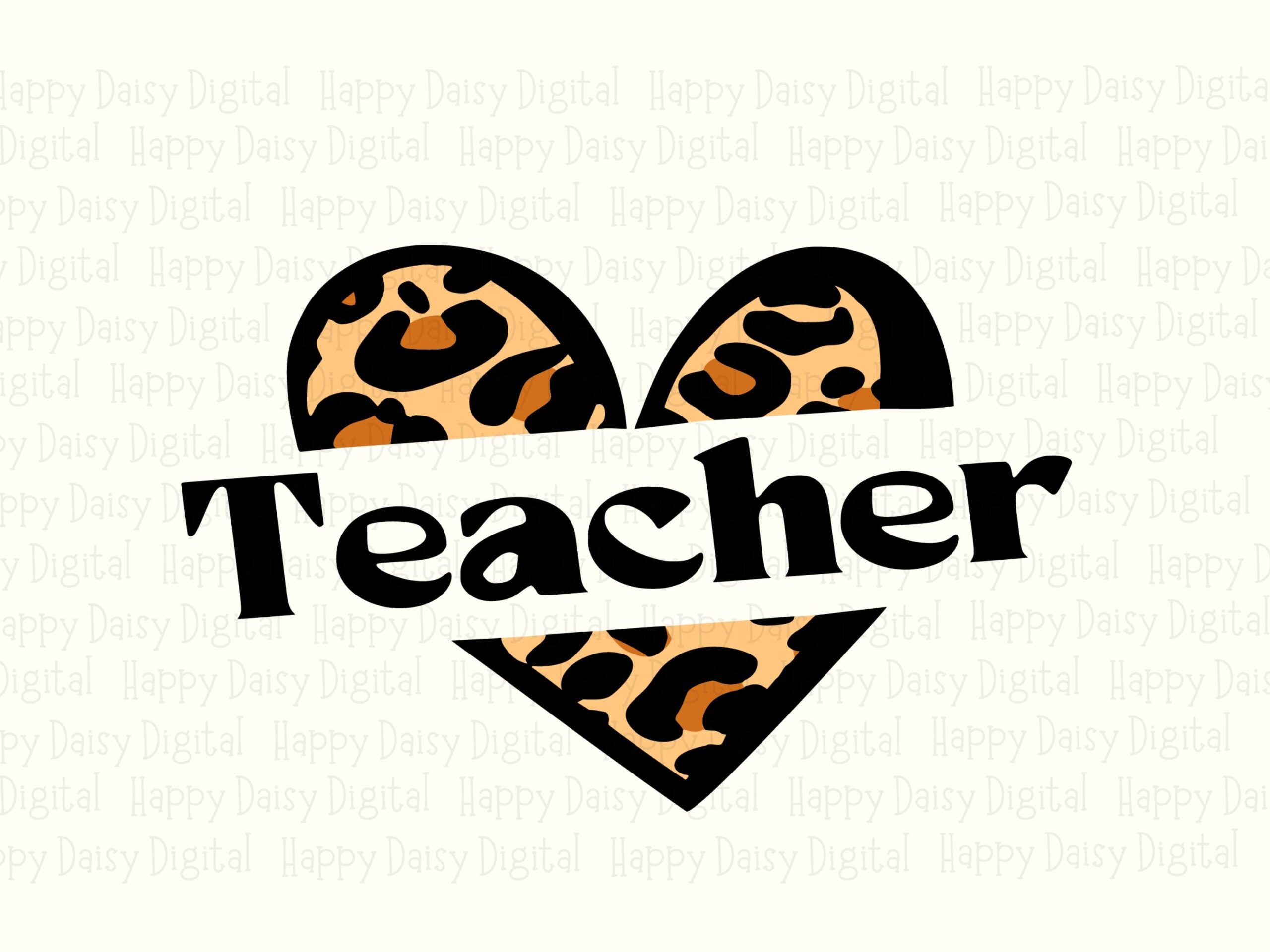 Teacher SVG PNG Teacher Leopard Heart Heart Accent Design Cricut Silhouette Canva Commercial Use POD - Image 2