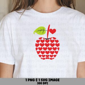 Apple With Hearts SVG PNG Apple Heart Pattern Patterned Illustration Cricut Silhouette Canva Commercial Use POD