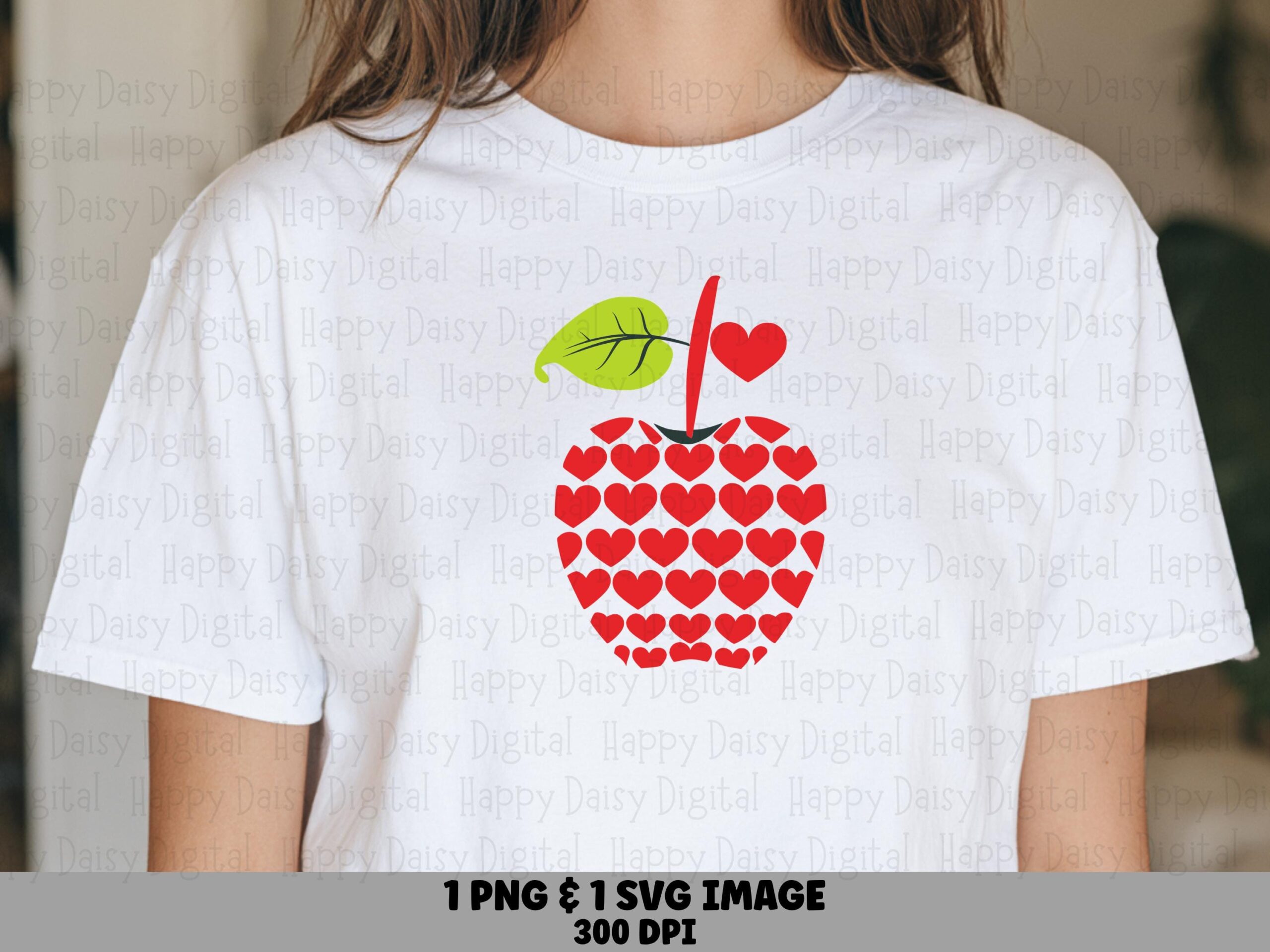 Apple With Hearts SVG PNG Apple Heart Pattern Patterned Illustration Cricut Silhouette Canva Commercial Use POD