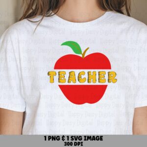 Teacher SVG PNG Teacher Apple Icon Bold Yellow Text Cricut Silhouette Canva Commercial Use POD