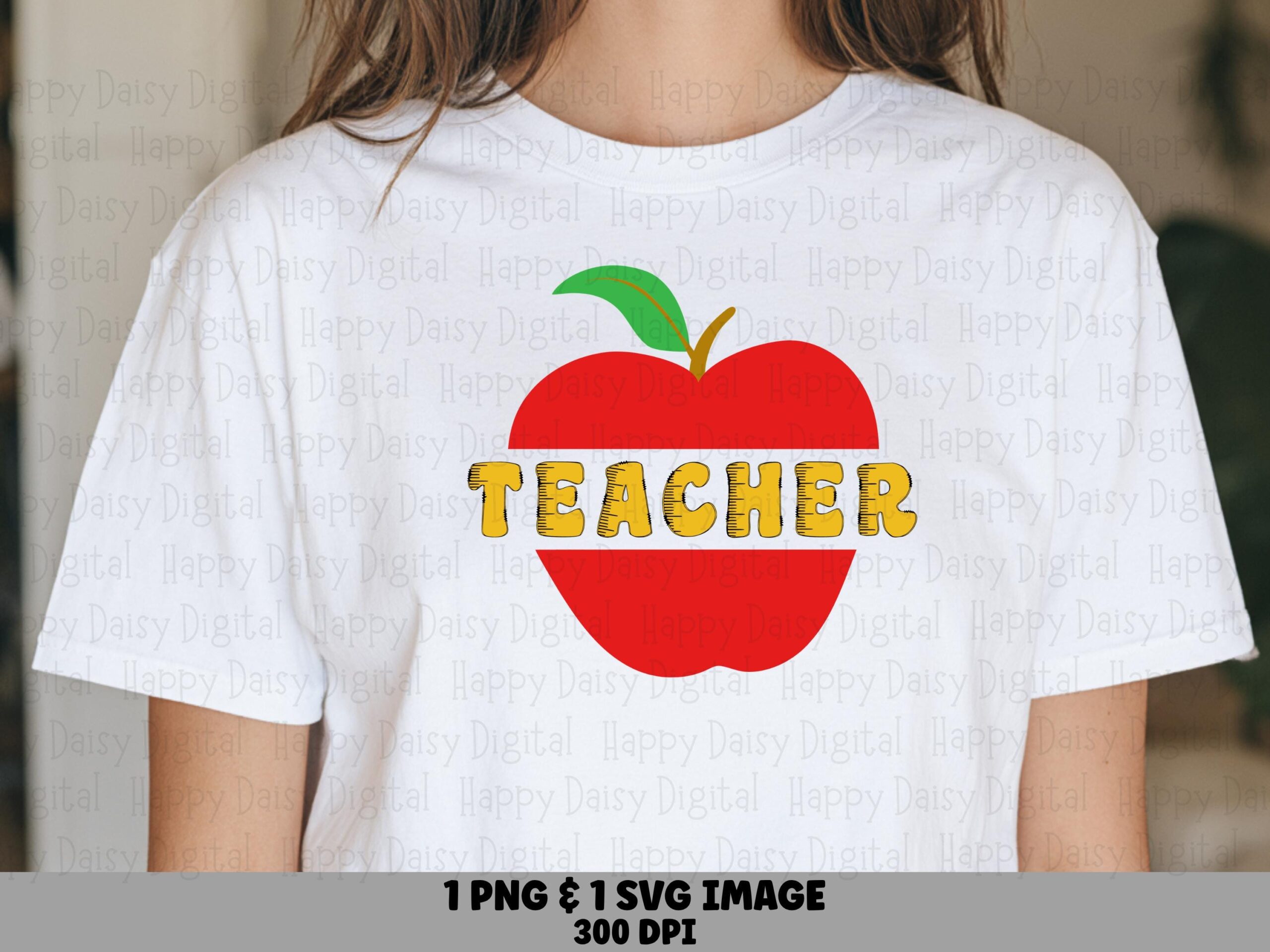 Teacher SVG PNG Teacher Apple Icon Bold Yellow Text Cricut Silhouette Canva Commercial Use POD